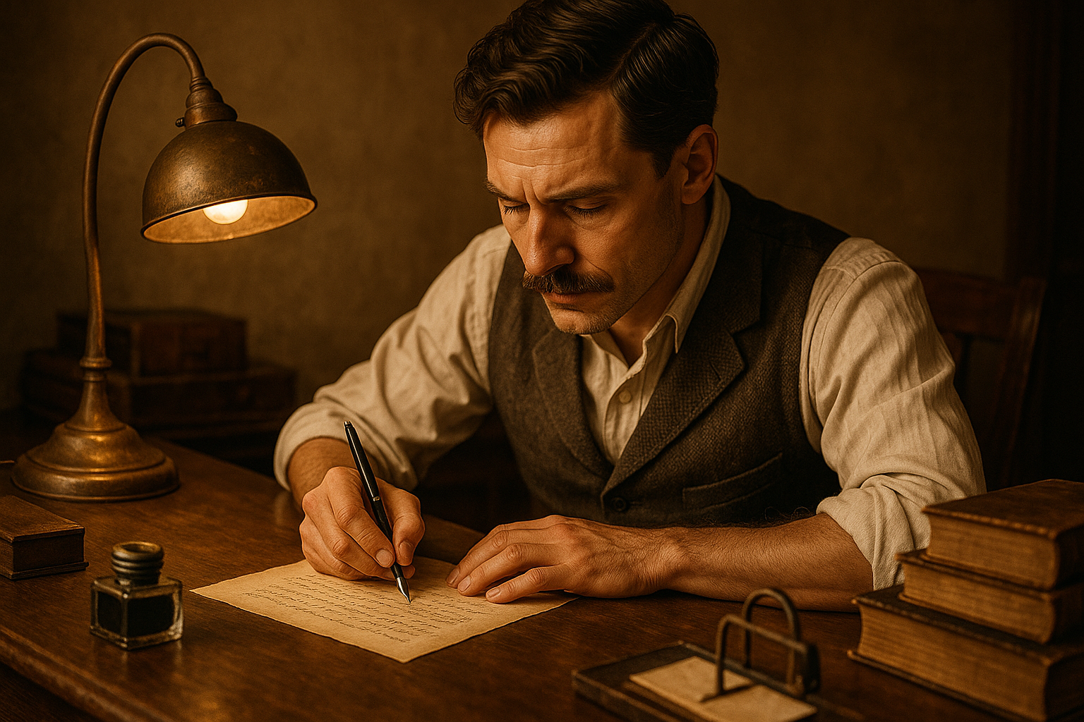 vintage man writing at desk